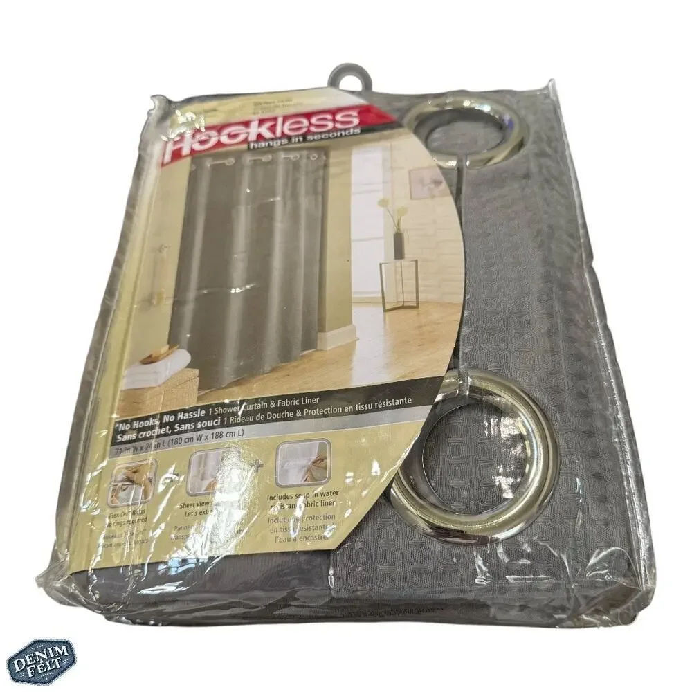 Hookless Waffle 71 in. W x 74 in. L Polyester Shower Curtain in Frost Grey | NEW